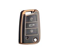 ZCPOPKNHNZ For SEAT For Ateca For Leon FR 2 For Ibiza TPU Leather Car Key Case Protection Bag Accessories(Black Gold)