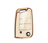ZCPOPKNHNZ For SEAT For Ateca For Leon FR 2 For Ibiza TPU Leather Car Key Case Protection Bag Accessories(White Gold)