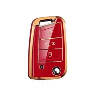 ZCPOPKNHNZ For SEAT For Ateca For Leon FR 2 For Ibiza TPU Leather Car Key Case Protection Bag Accessories(Red Gold)