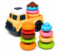 Zcpotizi Ice Cream Truck Toy for Toddlers 1-3, Stackable Ice Cream, Burger & Donut Set, Fine Motor Stacking Toy for Boys and Girls 18M+