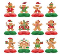 ZCPTZ 12Pcs Red Green Gingerbread Honeycomb Centerpieces Christmas Gingerbread Man Honeycomb Table Decorations for Winter, Birthday, Xmas Party Favor Centerpiece