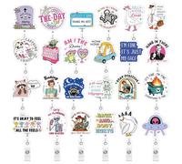 ZCPTZ 24 Pcs Funny Badge Reels - Acrylic Retractable Name ID Badge Holder Clip for Nurses, Doctors, Teachers, Workers Team Gifts Accessories