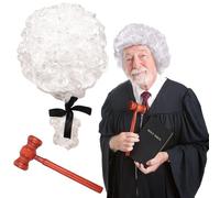 ZcrPrn 2 Pcs Judge Costume Accessories Judge Wig Mini Wooden Judge Gavel Toy Judge Court Lawyer Wig Judge Wooden Gavel Role Play Toys for World Book Day Fancy Dress Party