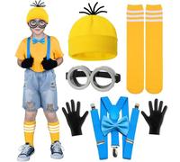 ZcrPrn 6 Pcs Yellow Costume Accessories Set, Beanie Goggles Socks Bow Tie Black Gloves and Suspenders, Cute and Funny Yellow Costumes are Essential Accessories Halloween Cosplay Carnival
