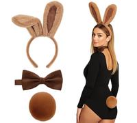 ZcrPrn Bunny Ears,Halloween Headband,3 Pcs Halloween Costumes with Brown Bunny Ears and Tail and Bow Tie,Bunny Ears Headband Adult Kids for Easter Cosplay Party Hair Accessories