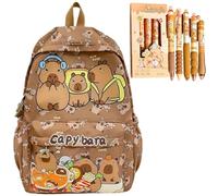 ZcrPrn Capybara Backpack, 6 PCS Stationery Set with 1 Durable School Bag and 5 Erasable Ballpoint Pens, School Supplies for Students, School Backpack for Daily Classroom Use and Outdoor Activities