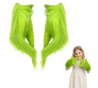 ZcrPrn Christmas Accessories, 1 Pair Furry Green Monster Gloves, Green Big Monster to Make Scared at the Party, Adult Christmas Fancy Dress Gloves Party Essential Props