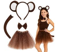 ZcrPrn Monkey Costume, Carnival costume, 4 Pcs Monkey Outfit Included Ears Headband Tail Bow Tie Brown Skirt, Animal Costume for Carnival Halloween, Birthday Parties and Fancy Dress Up