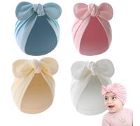 ZcrPrn Newborn Hat, 4 PCS Cute Bow Newborn Baby Clothes, Newborn Baby Gifts, Baby Hats for Birthday Party Outdoor Event Daily Wear (Pink Blue White Yellow)