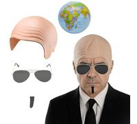 ZcrPrn Pitbull Costume, Halloween Costumes, 4 PCS Adult Mr Worldwide Costume Set with Inflatable Globe, Soul Beard and Sunglasses, Latex Bald Cap for Halloween,Icon Celebrity Fancy Dress Theme Party