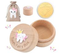 ZcrPrn Tooth Fairy Bag, 3 PCS Tooth Fairy Kit with Bag and Gold Foil Reward Coins, 3D Carved Cute Wooden The Tooth Fairy Box, First Tooth Keepsake Box for Kids (Girls)