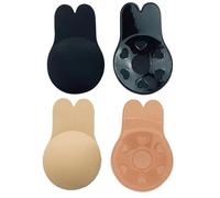 ZcrPrn Women's Adhesive Bras, Sticky Push Up, Silicone Bra, Strapless Backless Stick On Bra Cups, Multiway Bra for Most Body, V-Neck Tops, Dresses, Swimsuits (1 Black + 1 Nude)