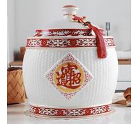 ZCSOUDP Ceramic rice container, Food Storage Containers with Lids, Chinese Sealed Large-Capacity Rice Pot, chinese Food Storage Jars, For storing flour, sugar, baked goods