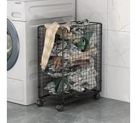ZCSOUDP Metal laundry basket with wheels, Metal Laundry Basket with Wheels, for Living Room, Bathroom, Closet or Bedroom(Black)