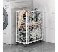 ZCSOUDP Metal laundry basket with wheels, Metal Laundry Basket with Wheels, for Living Room, Bathroom, Closet or Bedroom(White)