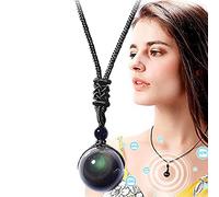 ZCSXK Obsidian Necklace Obsidian Pendant - Natural Obsidian Rainbow Eyes Stone Necklace Pendant,Obsidian Bead with Woven Cotton Cord, Talisman Dedication of Wellness and Wealth