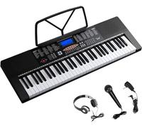 ZCSYWV Portable Keyboard Piano, 61-Key Portable Electronic Piano Keyboard w/LCD Screen, Microphone, Headphones, Sheet Stand, Power Supply, 3 Teaching Modes, Built-In Speakers, Dual Keyboard