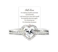 ZCVFA I Choose Me Layered Heart Rings, S925 Self-Love Heart Rings Remind You That Self-Love Is The Best Kind Of Love Inspirational Encouraged Ring Jewelry Gift for Women Daughters, 9, Metal, Cubic