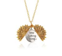 ZCVFA Keep Going Sunflower Flower Locket Necklaces, Engraved Sunflower Necklace Pendant Meaningful Inspirational Motivational Jewelry for Men Daughter Son Women Birthday Christmas Gifts, Zinc, No