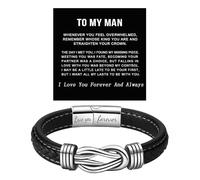 ZCVFA To My Man Infinity Leather Bracelet, Love You Forever and Always Stainless Steel Bracelets Husband Gifts from Wife Valentine Birthday Christmas Fathers Gifts for Him, 21.5 CM, Stainless Steel