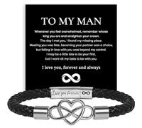 ZCVFA To My Man Infinity Leather Bracelet, Love You Forever and Always Stainless Steel Bracelets Husband Bracelet from Wife Valentine Birthday Christmas Fathers Gifts for Him, 21.5 CM, Stainless Steel