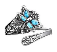 ZCVFA Women's Vintage Dragonfly Turquoise Spoon Ring, Boho Sunflower Thumb Oxidized Wrap Rings Victorian Style Antique Floral Jewelry, Adjustable, Metal, No Gemstone