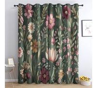 zcwl Boho Floral Curtains for Bedroom Living Room, Vintage Dark Green Patterned Blackout Curtains, Thermal Insulated Eyelet Curtain, 72 Drop Window Treatments Drapes, 66x72 Inch (W x L), 2 Panels