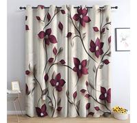 zcwl Burgundy Floral Curtains for Bedroom Living Room - Vintage Botanical Blackout Curtains - Thermal Eyelet Curtains & Drapes - 84 Drop Patterned Window Treatments - 52x84 Inch (W x L) 2 Panels