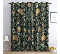zcwl Chrysanthemum Curtains for Bedroom Living Room, Floral Dark Green Patterned Blackout Curtains, Thermal Insulated Eyelet Curtain, 72 Drop Window Treatments Drapes, 46x72 Inch (W x L), 2 Panels