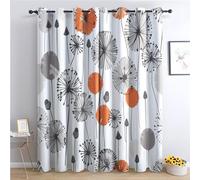zcwl Dandelion Curtains for Bedroom Living Room, Orange And Grey Floral Patterned Blackout Curtains, Thermal Insulated Eyelet Curtain, 108 Drop Window Treatments Drapes, 90x108 Inch (W x L), 2 Panels