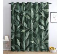 zcwl Dark Green Foliage Curtains for Bedroom Living Room, Botanical Leaf Patterned Blackout Curtains, Thermal Insulated Eyelet Curtain, 54 Drop Window Treatments Drapes, 66x54 Inch (W x L), 2 Panels