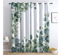 zcwl Eucalyptus Curtains for Bedroom Living Room, Green Leaf Patterned Blackout Curtains, Thermal Insulated Eyelet Curtain, 63 Drop Window Treatments Drapes, 42x63 Inch (W x L), 2 Panels