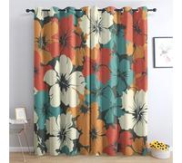 zcwl Floral Teal Orange Curtains for Bedroom Living Room, Boho Patterned Blackout Curtains, Thermal Insulated Eyelet Curtain, 54 Drop Window Treatments Drapes, 66x54 Inch (W x L), 2 Panels
