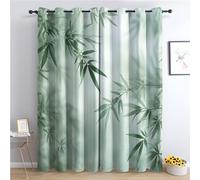 zcwl Green Leaf Curtains for Bedroom Living Room, Botanical Patterned Blackout Curtains, Thermal Insulated Eyelet Curtain, 90 Drop Window Treatments Drapes, 66x90 Inch (W x L), 2 Panels