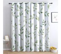 zcwl Green Leaf Curtains for Bedroom Living Room, Nature Botanical Patterned Blackout Curtains, Thermal Insulated Eyelet Curtain, 90 Drop Window Treatments Drapes, 66x90 Inch (W x L), 2 Panels