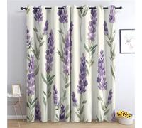 zcwl Lavender Floral Curtains for Bedroom Living Room, Lavender Flower Patterned Blackout Curtains, Thermal Insulated Eyelet Curtain, 54 Drop Window Treatments Drapes, 66x54 Inch (W x L), 2 Panels