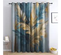 zcwl Leaf Curtains for Bedroom Living Room, Blue Gray Gold Patterned Blackout Curtains, Thermal Insulated Eyelet Curtain, 84 Drop Window Treatments Drapes, 52x84 Inch (W x L), 2 Panels