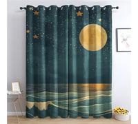 zcwl Moon Star Curtains for Bedroom Living Room - Ocean Blackout Curtains - Thermal Eyelet Curtains & Drapes - 72 Drop Patterned Window Treatments - 66x72 Inch (W x L) 2 Panels