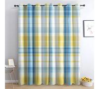 zcwl Plaid Checkered Curtains for Bedroom Living Room, Yellow Blue Tartan Patterned Blackout Curtains, Thermal Insulated Eyelet Curtain, 72 Drop Window Treatments Drapes, 66x72 Inch (W x L), 2 Panels