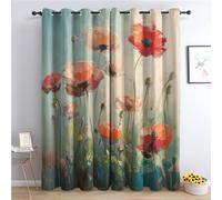 zcwl Red Poppy Curtains for Bedroom Living Room, Poppies Flower Patterned Blackout Curtains, Thermal Insulated Eyelet Curtain, 84 Drop Window Treatments Drapes, 52x84 Inch (W x L), 2 Panels