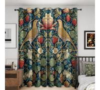 zcwl William Morris Floral Bird Curtains for Bedroom Living Room - Strawberry Thief Blackout Curtains - Thermal Eyelet Drapes - 84 Drop Patterned Window Treatments - 52x84 Inch (W x L) 2 Panels