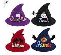 ZCX Personalised Witch Hat, Custom Name Embroidered Halloween Hat for Kids | Custom Name Halloween Icon Embroidery, Kids and Adult Sizes for Trick-or-Treat, Cosplay and Halloween Parties