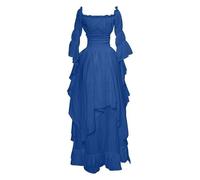 ZCXCsfp Victorian Dress Women's Renaissance Retro Medieval Irish Long Off Shoulder Gothic Maxi Pirate Peasant Dress Ruffle Layered (Blue, 4XL)