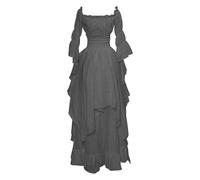 ZCXCsfp Victorian Dress Women's Renaissance Retro Medieval Irish Long Off Shoulder Gothic Maxi Pirate Peasant Dress Ruffle Layered (Gray, 5XL)