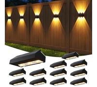 ZCXLIGHT Solar Fence Lights Outdoor Garden - Up & Down Three-Color White Solar Wall Lights,Waterproof, Long Runtime, 6 LED Beads, Dusk-to-Dawn - 12 Pack for Patio, Deck, Yard, Fence