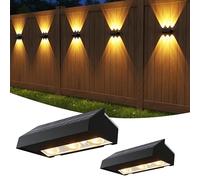 ZCXLIGHT Solar Fence Lights Outdoor Garden - Up & Down Three-Color White Solar Wall Lights,Waterproof, Long Runtime, 6 LED Beads, Dusk-to-Dawn - 2 Pack for Patio, Deck, Yard, Fence