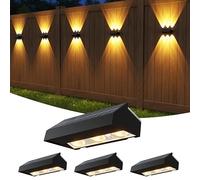 ZCXLIGHT Solar Fence Lights Outdoor Garden - Up & Down Three-Color White Solar Wall Lights, Waterproof, Long Runtime, 6 LED Beads, Dusk-to-Dawn - 4 Pack for Patio, Deck, Yard, Fence
