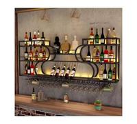 ZCXMNL Modern Wall Mounted Wine Rack With LED Light, 2-Tier Iron Wine Bottle Shelf Multi Functional Wine Storage Display Rack For Home Bar Dining Room Kitchen(Black,100x20x123cm)