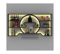 ZCXMNL Modern Wine Storage Rack With LED Light, Wine Rack Wall Mounted With Wine Glass Holder Metal Bar Liquor Bottle Display Shelf For Home Bars Kitchen(Black,150x20x110cm)