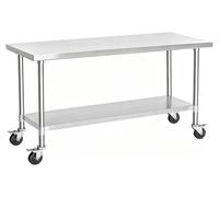 ZCXMNL Stainless Steel Work Table, With 4 Wheels, Heavy Duty Commercial Catering With Adjustable Shelf For Kitchen Restaurant(150x60x83cm)